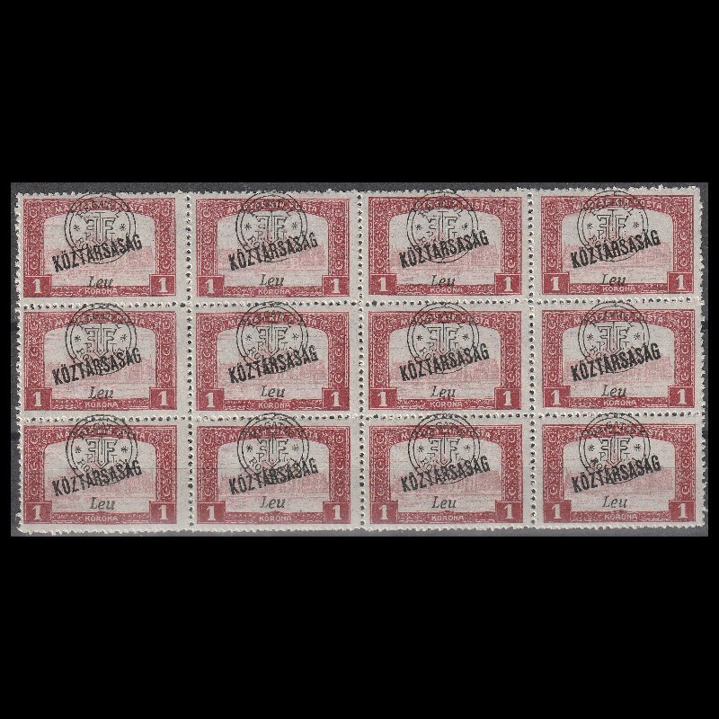 1 Korona Magyar Kir. Posta Köztársaság - zona Oradea 1919 in bloc