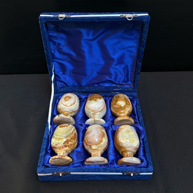 Set pahare onix cu cutie plușată - Pakistan (6 bucăți)