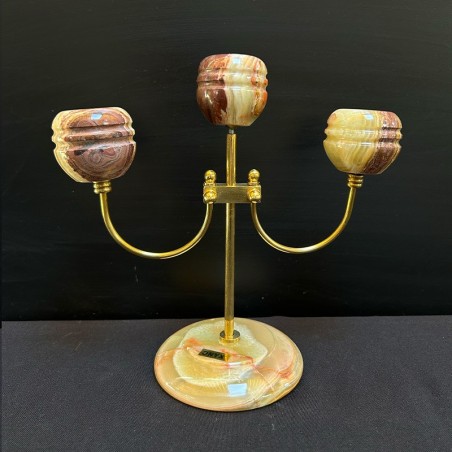 Suport lumânare din onix natural cu 3 brațe Pakistan