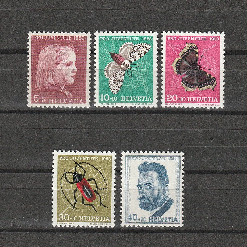 Fluturi Pro Juventute Sc. B227-231 (Scott) Elvetia 1953