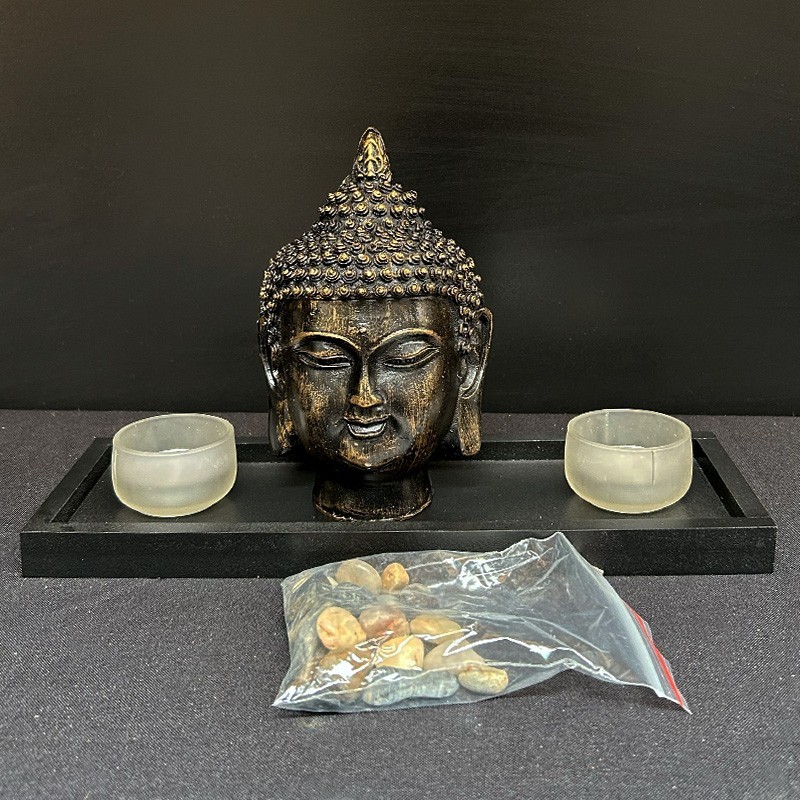 Set decorativ Buddha cu suport pentru lumânări și pietre decorative