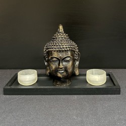 Set decorativ Buddha cu suport pentru lumânări și pietre decorative