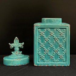 Vază decorativă din ceramică turcoaz cu capac – China