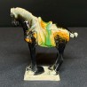 Statuetă din ceramică – cal decorativ negru cu accente verzi și galben