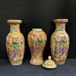 Set vaze decorative medii din ceramică, tehnică pirogravură – China