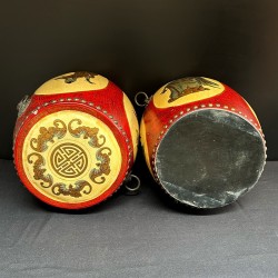 Set 4 taburete din lemn, îmbrăcate în piele ecologică și mușama