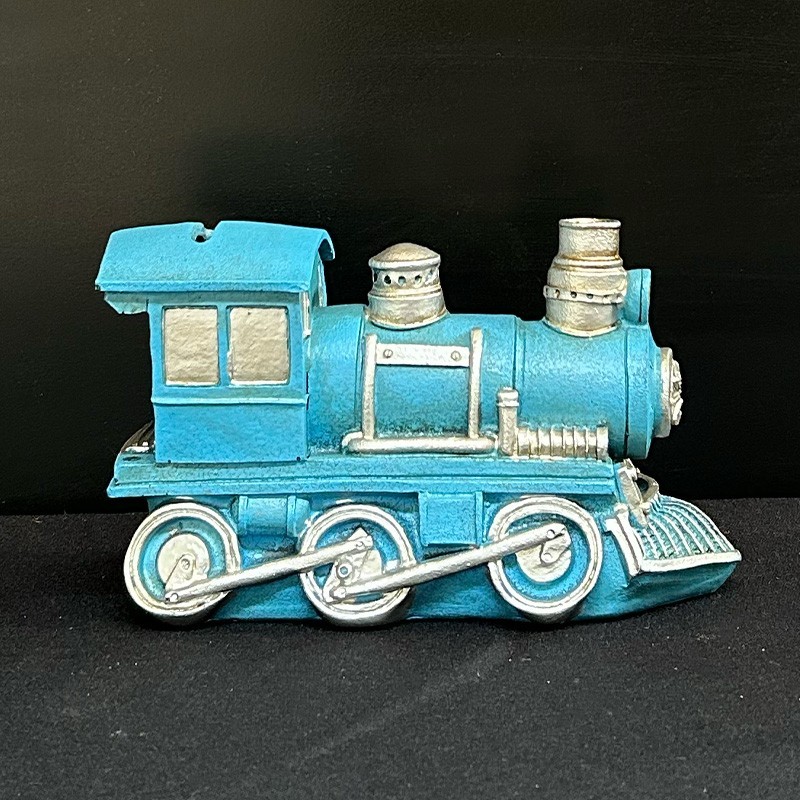 Pușculiță locomotivă decorativă albastră din rășină – China