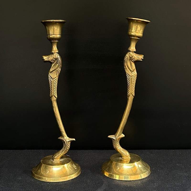 Pereche sfeșnice din alamă cu cap de cal – India