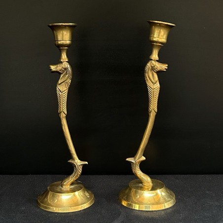 Pereche sfeșnice din alamă cu cap de cal – India