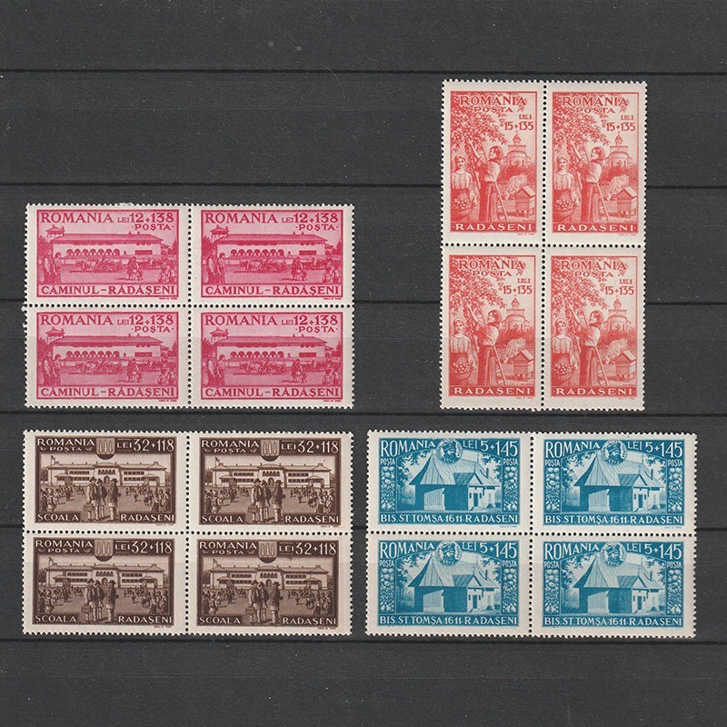 Radaseni LP163 in Bloc de 4 Timbre Romania 1944