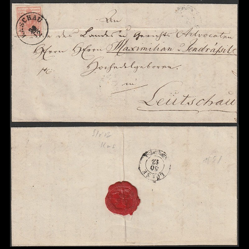 Scrisoare 1851 Kaschau - Locse (Ungaria)