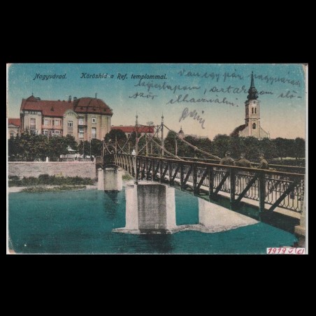 Carte poștală veche Oradea – Malul Crisului cu Biserica Reformata – 1919