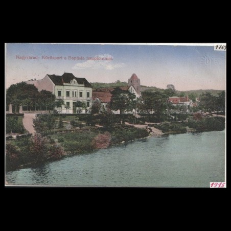 Carte poștală veche Oradea – Malul Crisului cu Biserica Baptista – 191