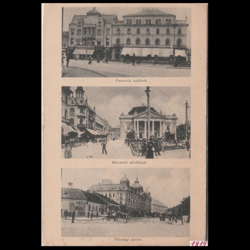 Carte poștală veche Oradea – cu 3 locatii – 1919