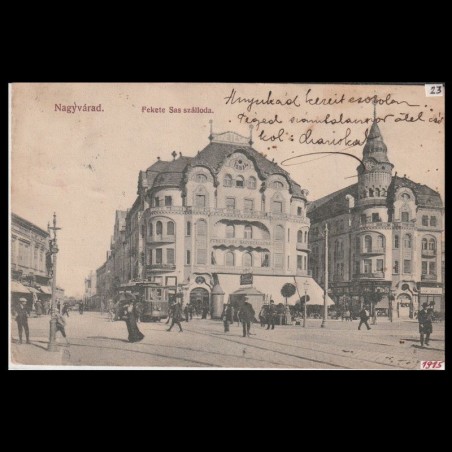 Carte poștală veche Oradea – Fekete Sas Szálloda (Hotel Vulturul Negru) – 1915