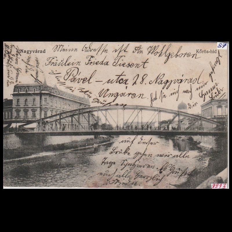Carte poștală veche Oradea – Körös-híd (Pod peste Cris) – 1913