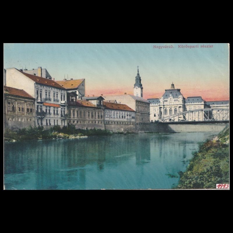 Carte poștală veche Oradea – Körösparti Részlet (Vedere Malul Crisului