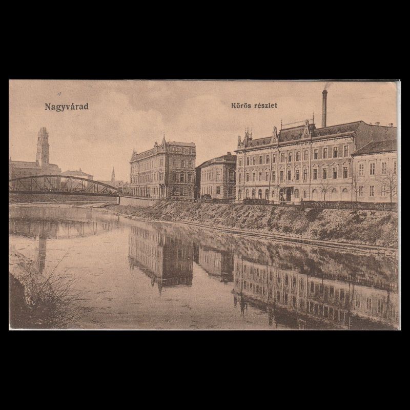 Carte poștală veche Oradea – Körösparti Részlet (Vedere Malul Crisului) – 1915