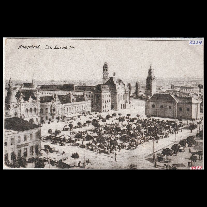 Carte poștală veche Oradea – Szent László-tér (Piata Sfantului Ladislau vedere) – 1917