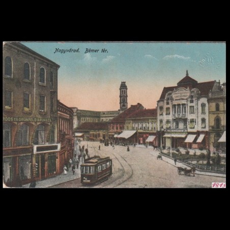 Carte poștală veche Oradea – Piata Bémer (cu Primaria in Spate) – 1915