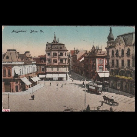 Carte poștală veche Oradea – Piata Bémer (cu Primaria in Spate) – 1915