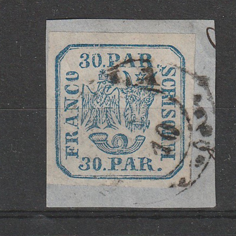 Principatele Unite LP13 Emisiunea II 30 Parale Albastru 1864 tipar de