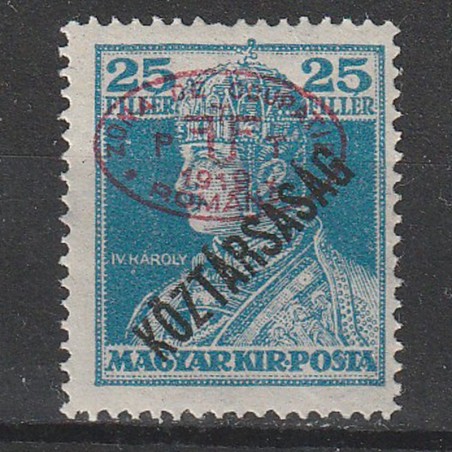 25 Filler Karoly Margyar Kir. Posta Köztársaság - zona Debrețin 1919