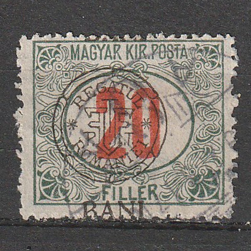 Porto 20 Filler cifra rosie Magyar Kik. Posta - zona Cluj 1919